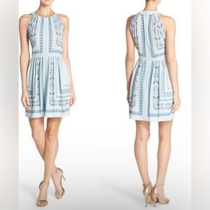 BCBGMaxAzria Light Blue Geometric Backless Dress